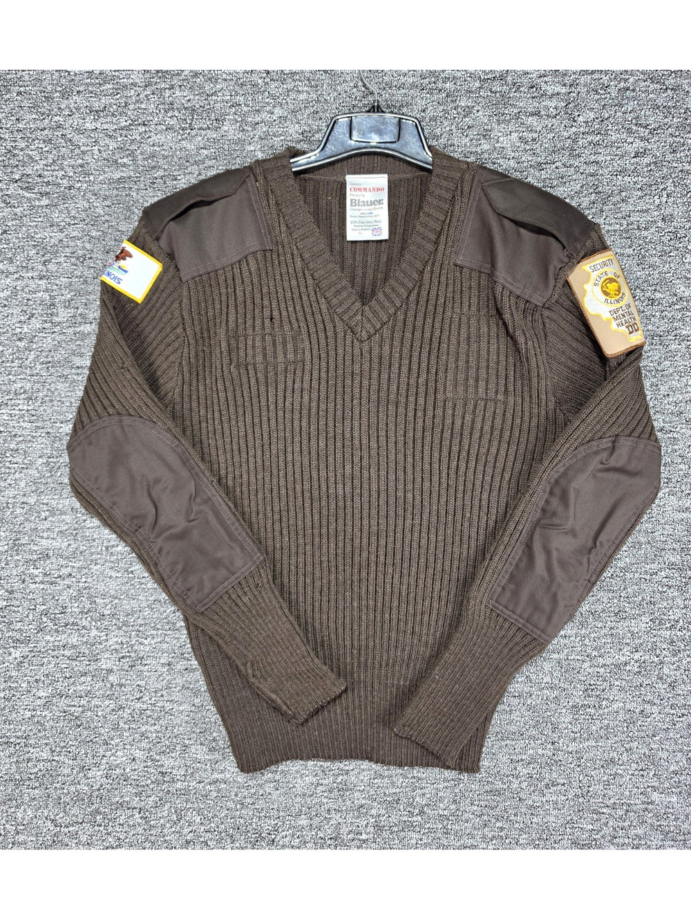 Blauer Wool Rib-Knit Pullover Sweater Mens XL Brown V-Neck Long Sleeve Patch